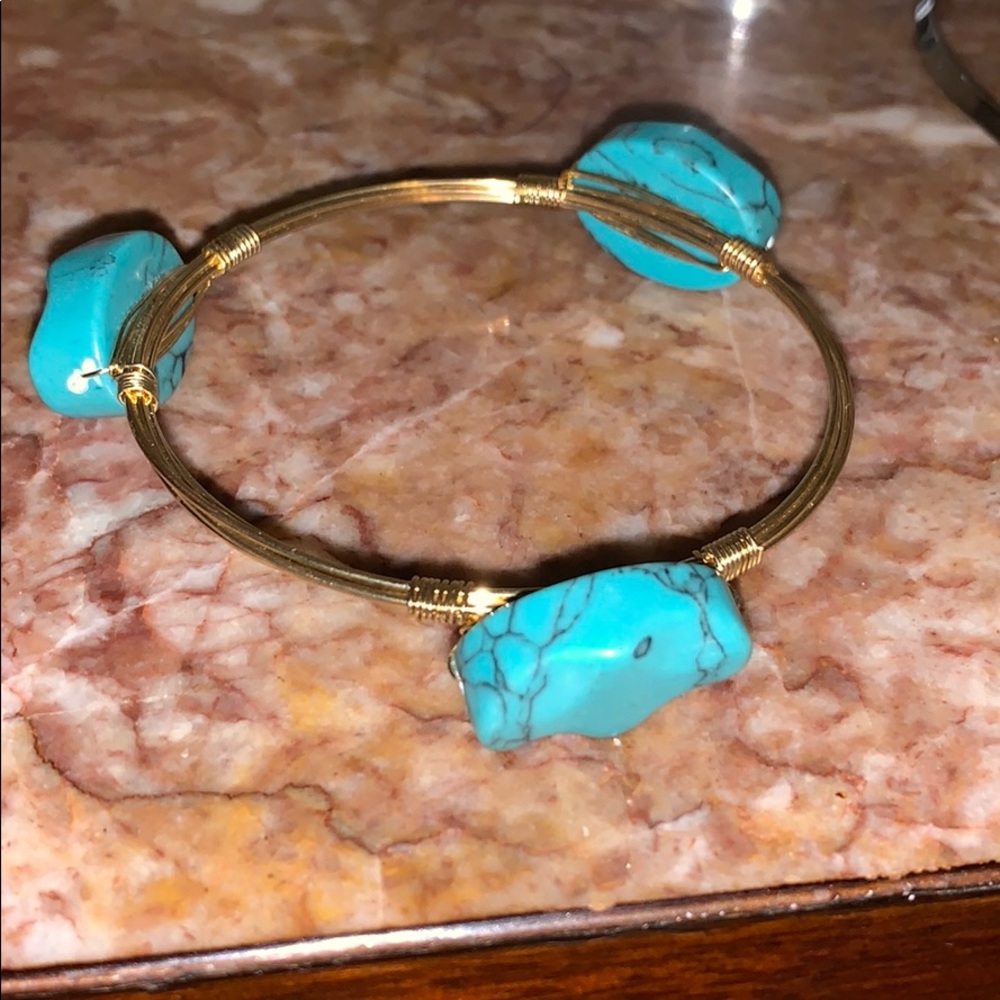 Handmade gold wire turquoise wrapbracelet - Picture 7 of 8